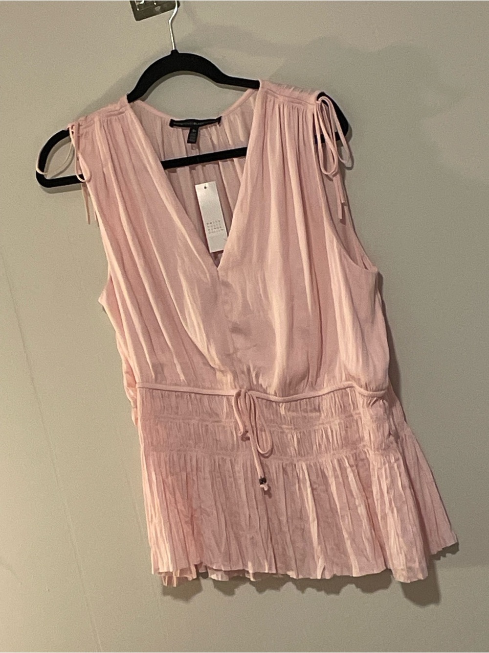 Light Pink Sleeveless V-Neck Women's Top with Drawstring Waist. Item # 11717